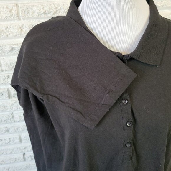 Roamans Womens Top 2X Plus Polo Long Sleeve Black Cotton Collar BLA101E - Picture 5 of 9
